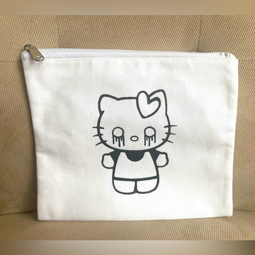 Cosmetic Bag Makeup Hello Kitty Canvas Clutch Travel Storage WhitePouch 8x10 New